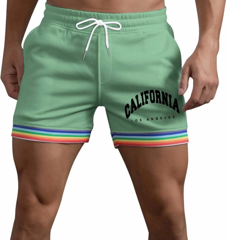 Men's Lightweight Quick-Dry Casual Shorts with Stretch Elastic Waist & California Print, Outdoor Summer Drawstring Shorts by Generic