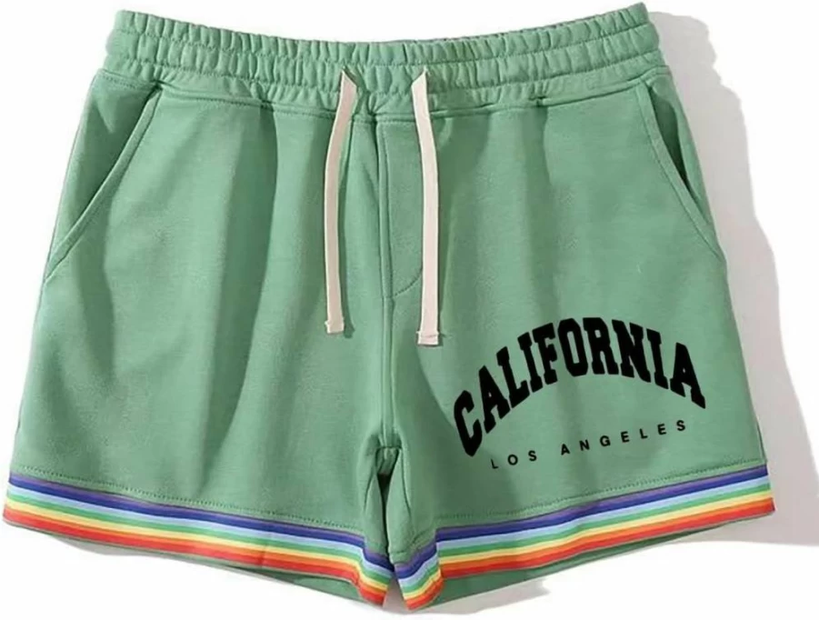 Men's Lightweight Quick-Dry Casual Shorts with Stretch Elastic Waist & California Print, Outdoor Summer Drawstring Shorts by Generic