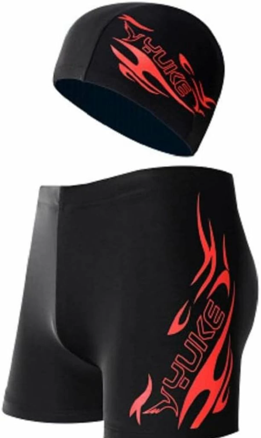 JJ-GOGO Men's Sexy Printed Swimwear Set - Quick-Dry Breathable Swim Trunks & Cap for Beach & Pool