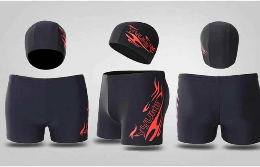 JJ-GOGO Men's Sexy Printed Swimwear Set - Quick-Dry Breathable Swim Trunks & Cap for Beach & Pool