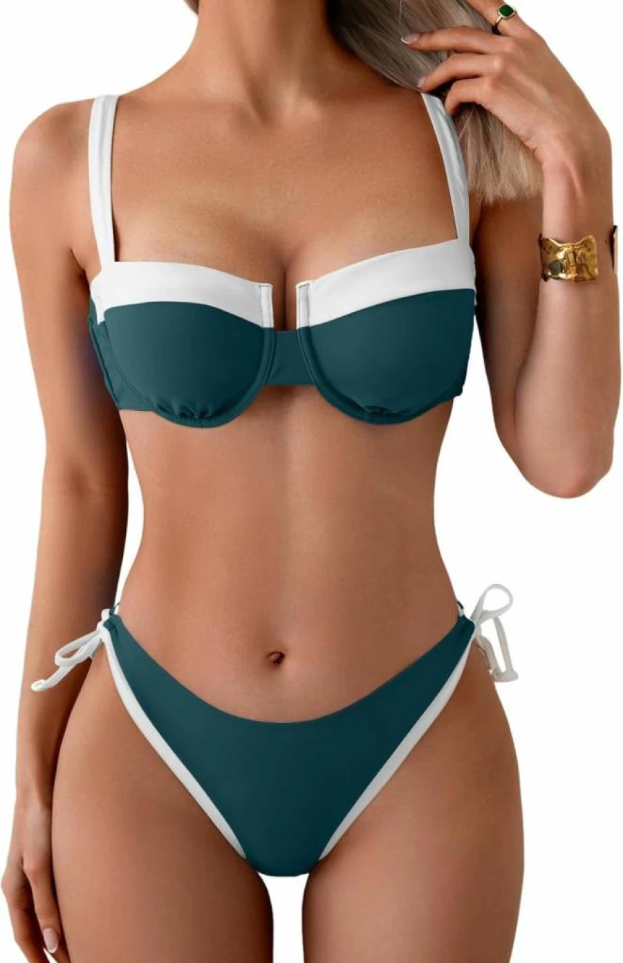 Eomenie Women's Push Up Underwire Bikini Set - Color Block Two Piece Swimsuit for Beach & Pool