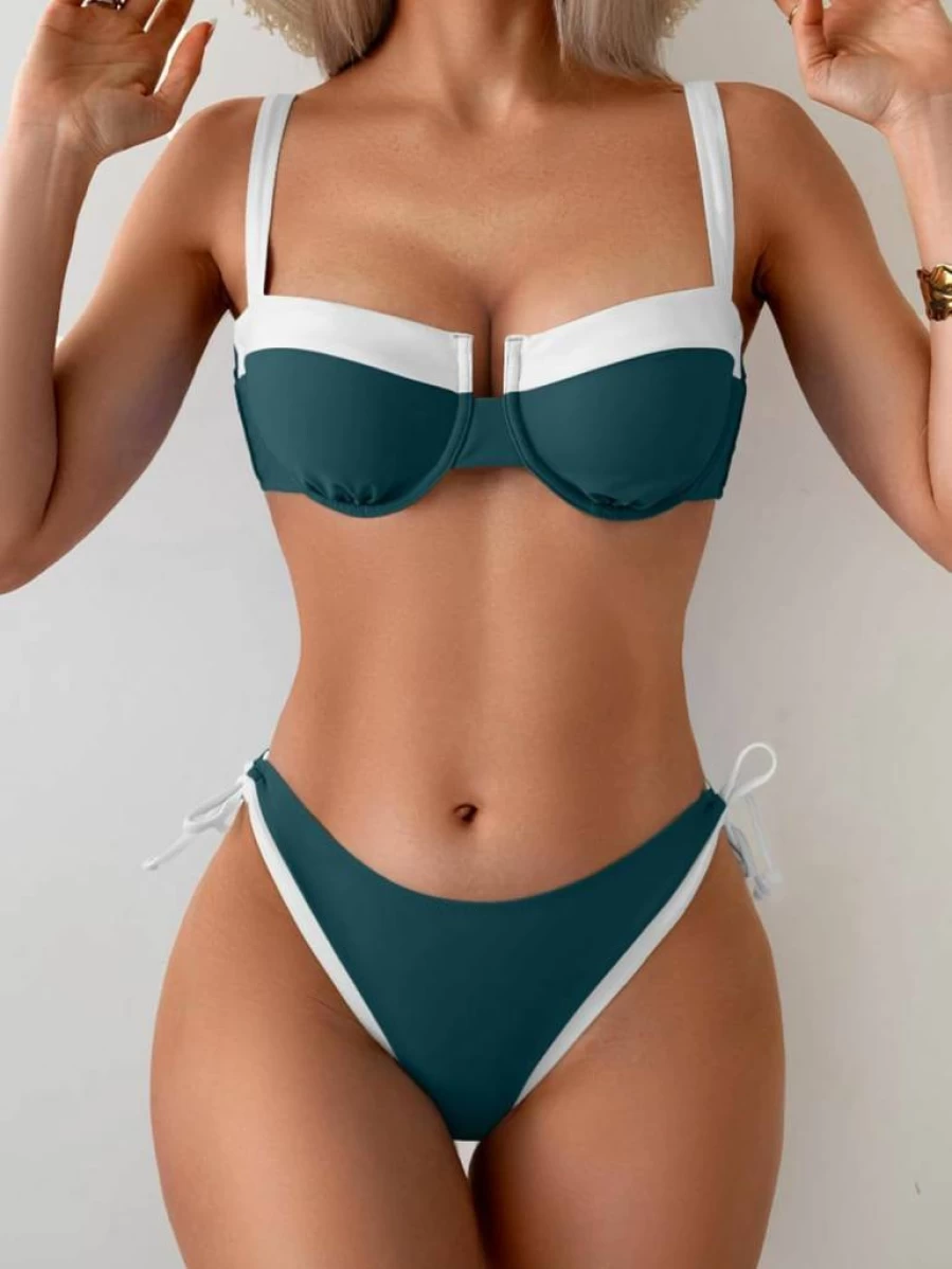 Eomenie Women's Push Up Underwire Bikini Set - Color Block Two Piece Swimsuit for Beach & Pool