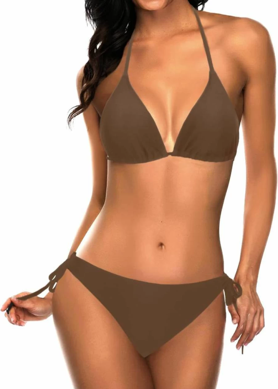 Tempt Me Women's Sexy Triangle Bikini Set - Halter Two-Piece Swimsuit with String Tie Side