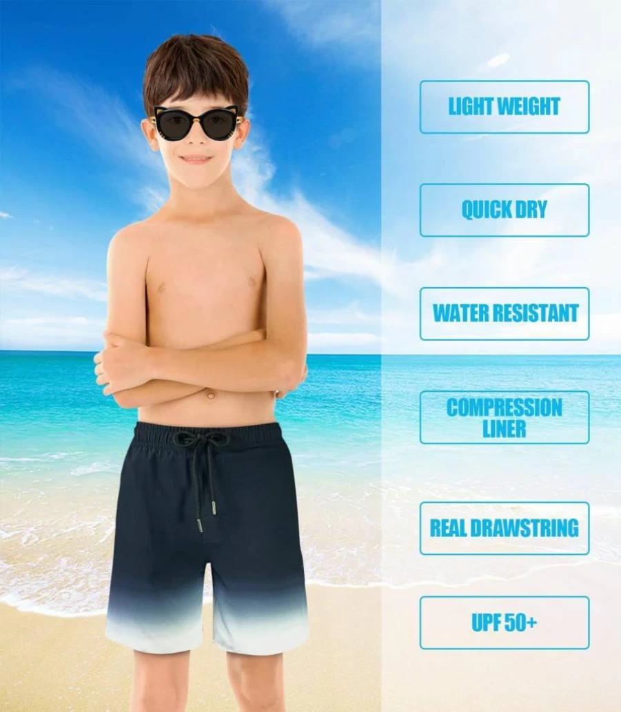 LUCOWEE Boys Quick Dry Swim Shorts with Soft Compression Liner UPF 50+ No-Chafing Bathing Trunks Lightweight Swimming Suits