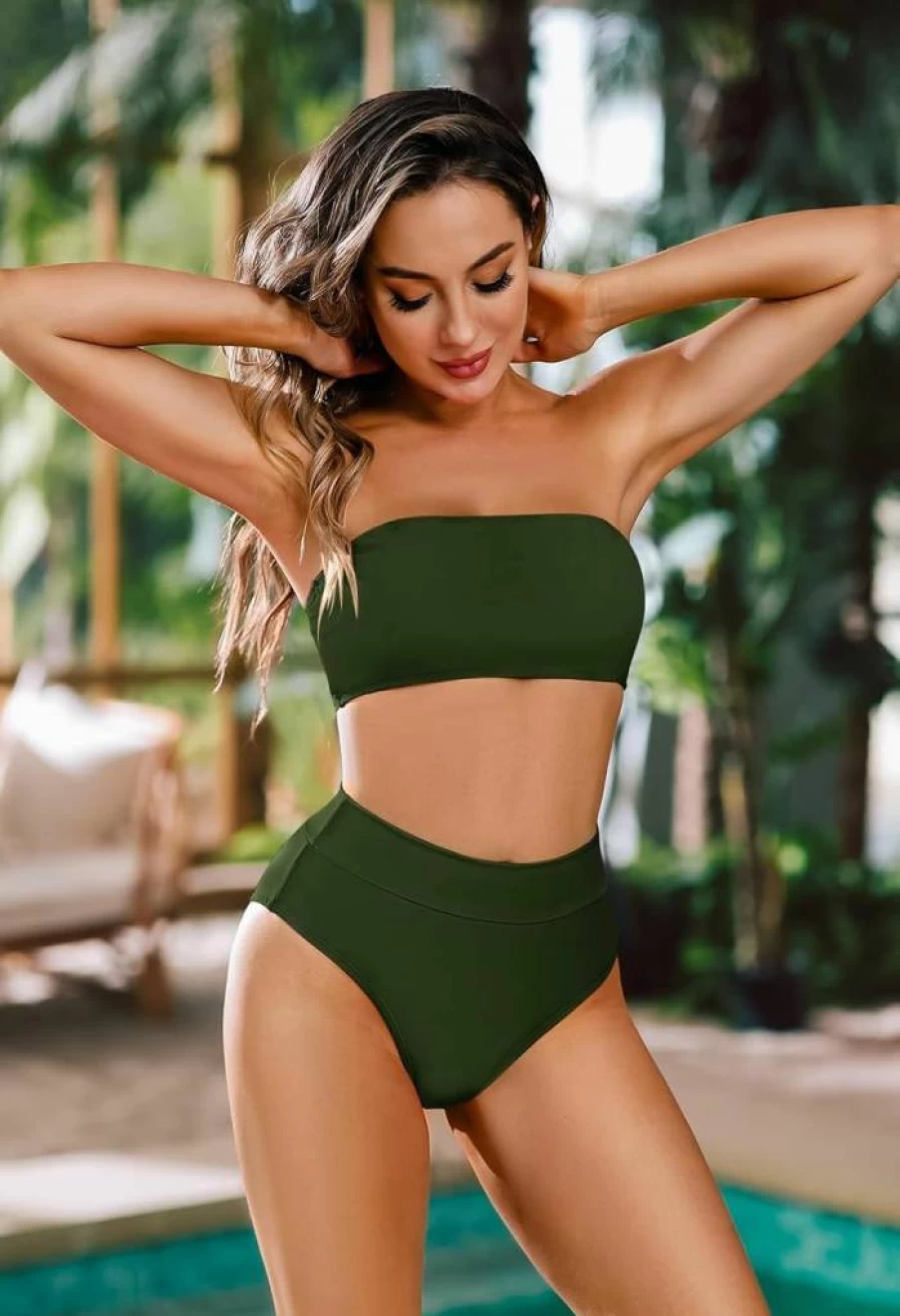 Pink Queen Women's High Waist Bikini Set with Removable Straps & Wrap Design Cheeky Swimsuit
