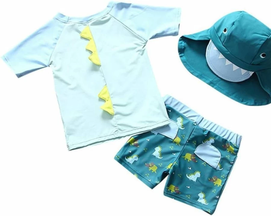 Yober Boys' Dinosaur 2-Piece Swim Set with UPF 50+ Rash Guard & Hat for Baby Toddler Beach Pool