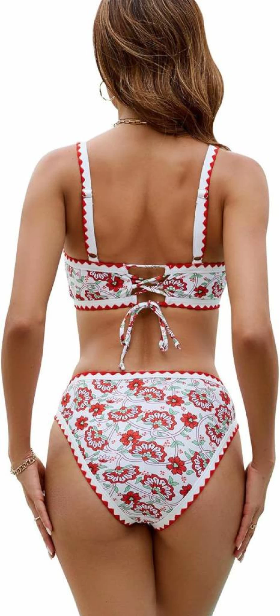 SEAFORM Women's High Waisted Bikini Set - Boho Floral Print Swimsuit with Tummy Control, Vintage Two Piece Bathing Suit for Women