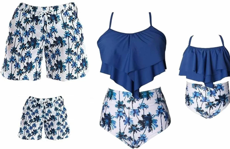 SYLTT Family Matching Swimwear Set: Mother Daughter Bikini & Father Son Swim Trunks, X-Large Men's Bathing Suit
