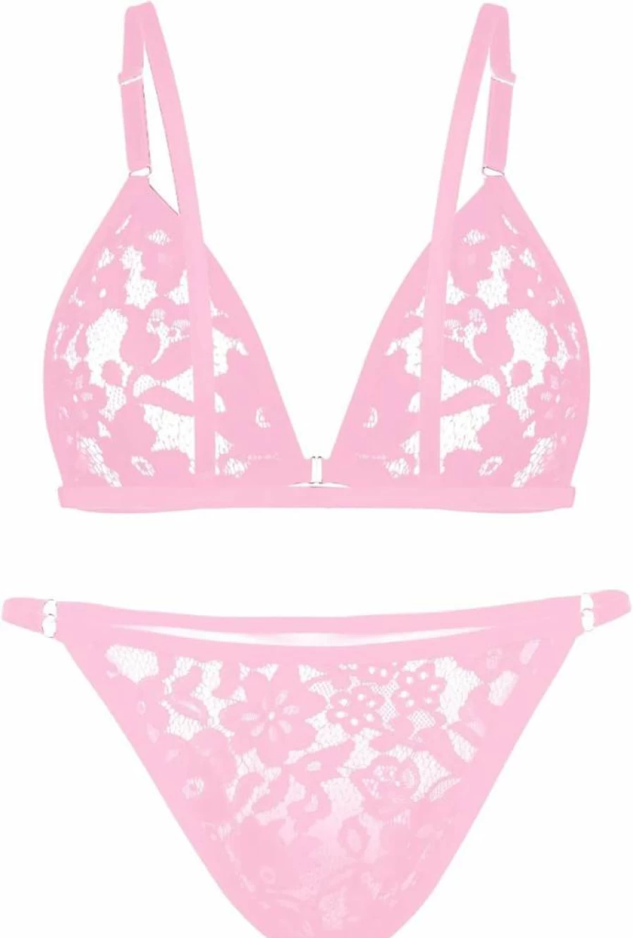 HMLFTIE Men's Lace Trim Bikini Lingerie Set - Sissy Bra & Thong Underwear for Crossdressing, Gay Nightwear