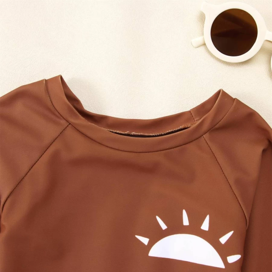 MODNTOGA Toddler Swimwear 2-Piece Set Long Sleeve Sun Protection Swim Suit for Baby Boys Girls Funny Beach Graphic Kids Bathing Suit