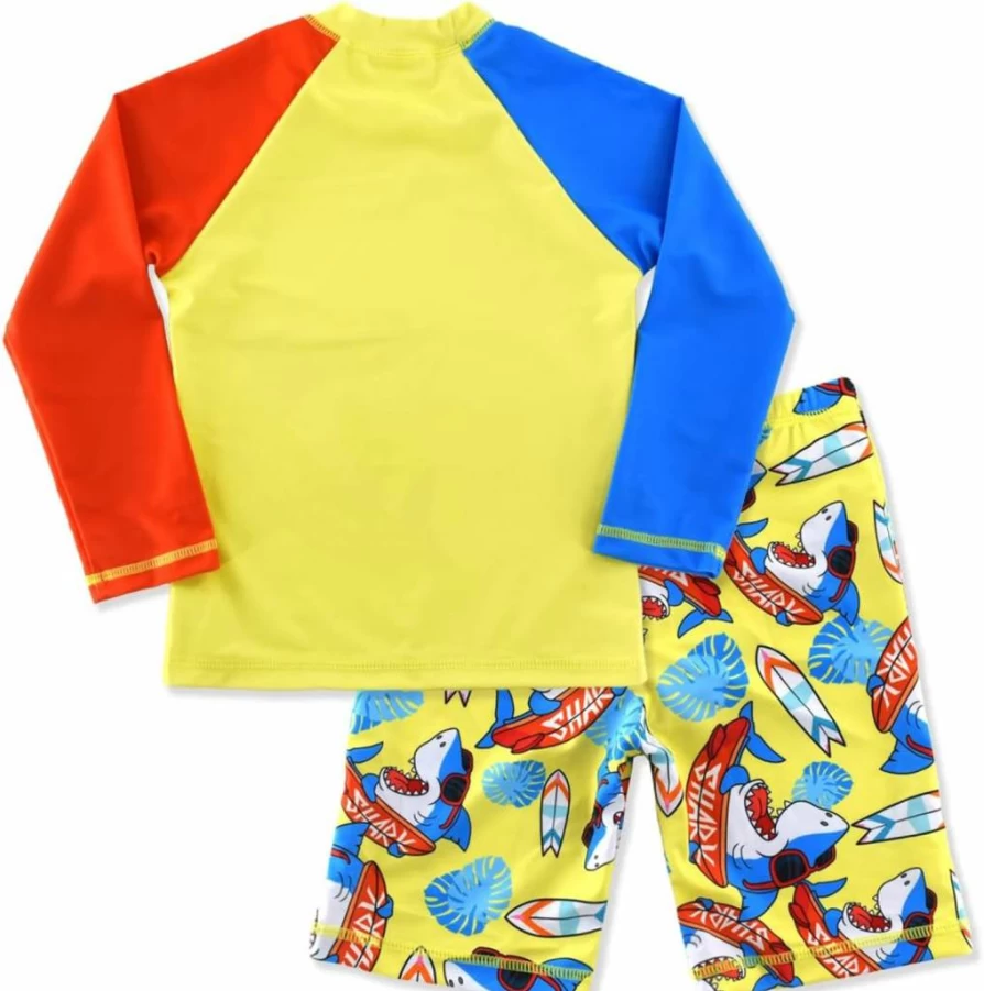 SINOLY Boys Long Sleeve Rash Guard Swimsuits 2-Piece Sun Protection Swimwear Set for Kids