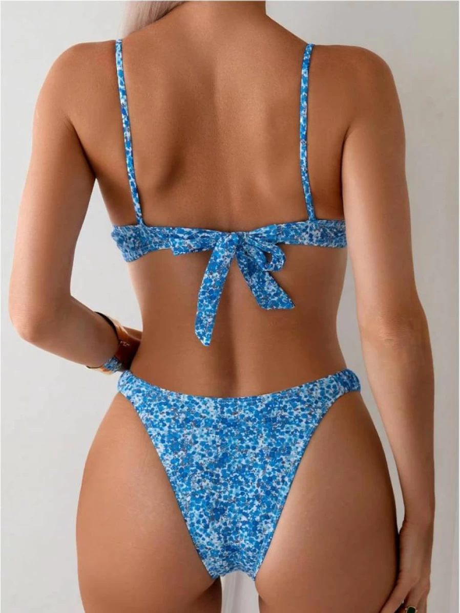 SOLY HUX Women's Boho Floral Print 2-Piece Bikini Set with Underwire and Tie-Front Design