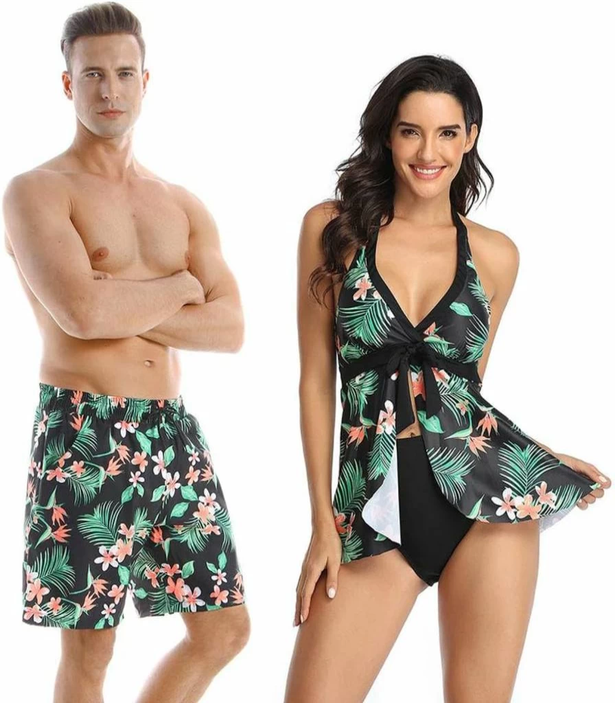 Ulikeey Matching Couples Swimwear Set - Men's Swim Trunks & Women's Tankini Bikini