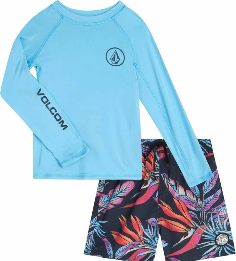 Volcom Baby Boys 2-Piece Swim Set - Long Sleeve UV Protection Shirt & Quick-Dry Board Shorts for Toddlers and Infants