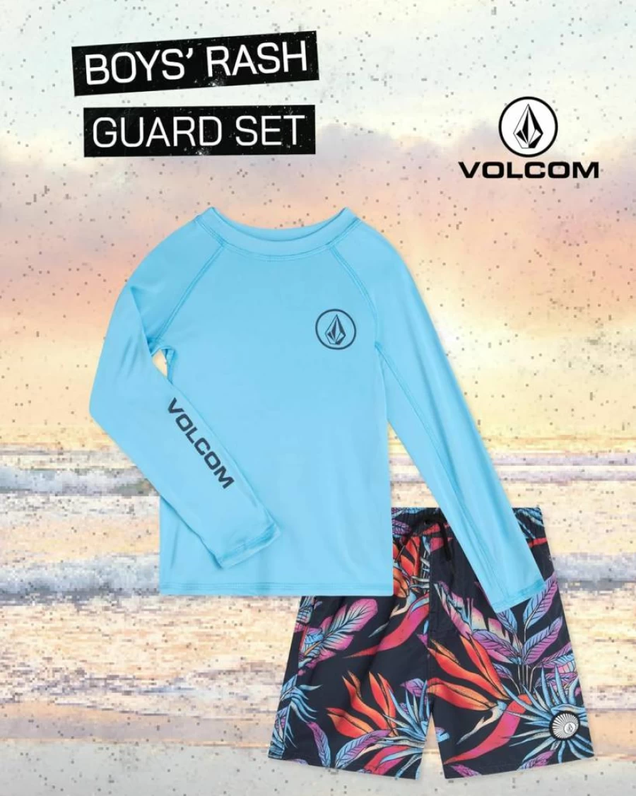 Volcom Baby Boys 2-Piece Swim Set - Long Sleeve UV Protection Shirt & Quick-Dry Board Shorts for Toddlers and Infants