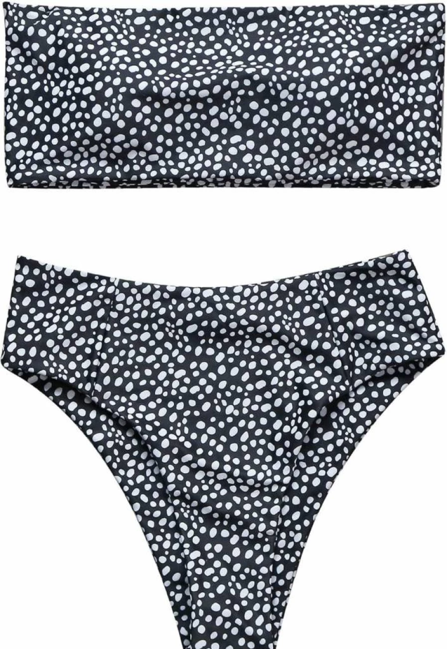OMKAGI Women's 2-Piece Bandeau Bikini Set: Off-Shoulder High Waist Swimwear & High Cut Bathing Suit