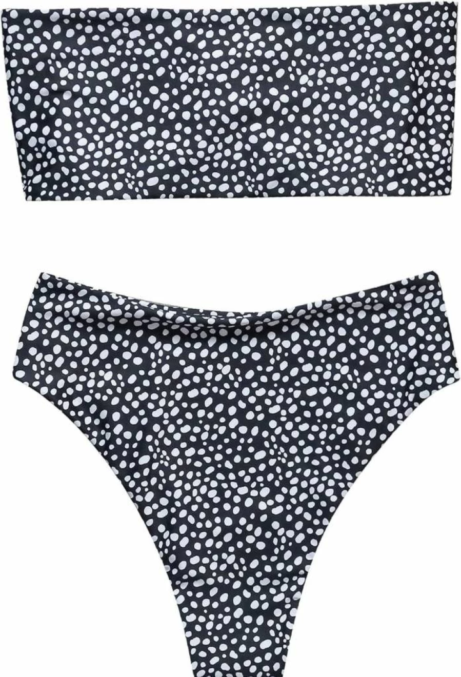 OMKAGI Women's 2-Piece Bandeau Bikini Set: Off-Shoulder High Waist Swimwear & High Cut Bathing Suit