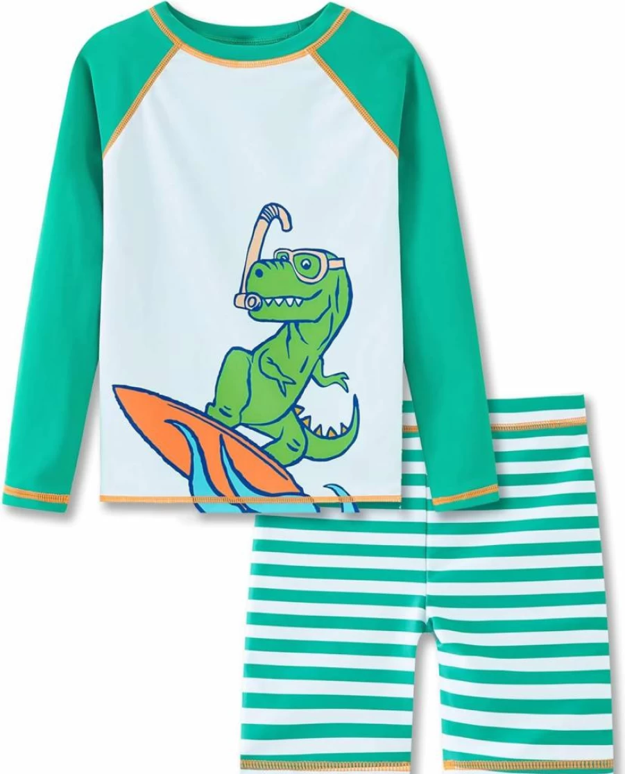 UMELOK Boys' Rash Guard Swim Set - UPF 50+ Sun Protection Quick-Dry Swim Shirt & Shorts Set for Kids