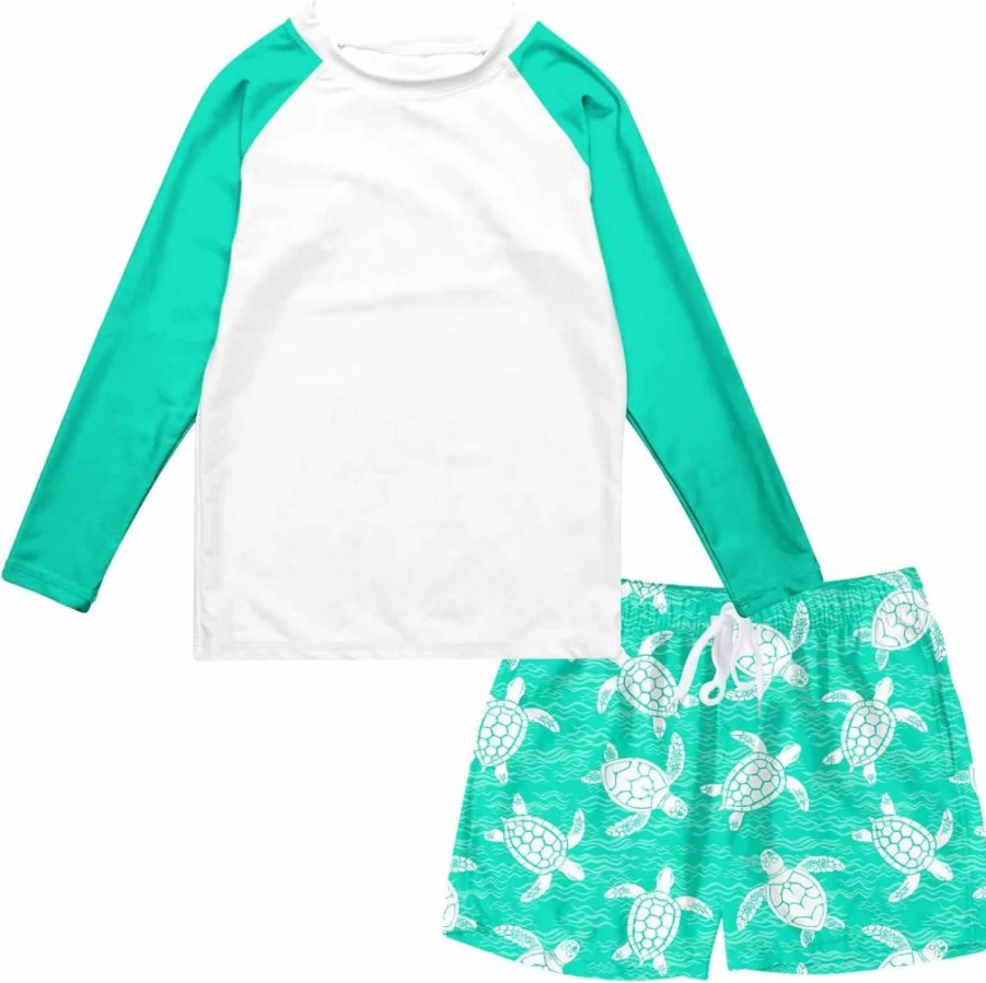 SunFocus Boys 2-Piece Long Sleeve Rash Guard Swimsuits for Kids - UPF 50+ UV Protection Bathing Suit Set