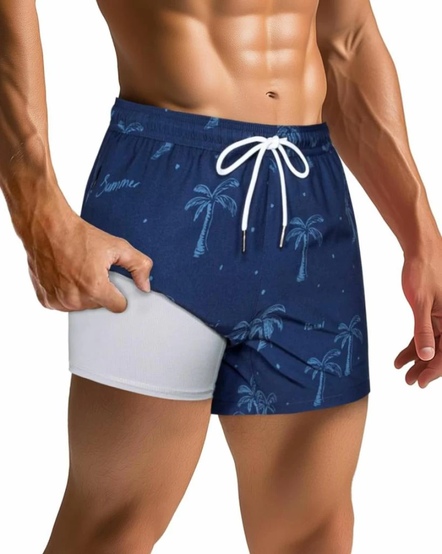 SURF CUZ Men's Quick Dry Swim Trunks with Compression Liner & Zipper Pockets - 2-in-1 Bathing Suit for Swimming