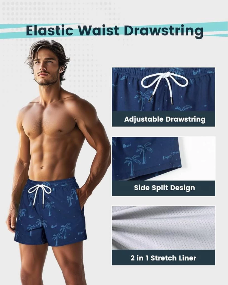 SURF CUZ Men's Quick Dry Swim Trunks with Compression Liner & Zipper Pockets - 2-in-1 Bathing Suit for Swimming