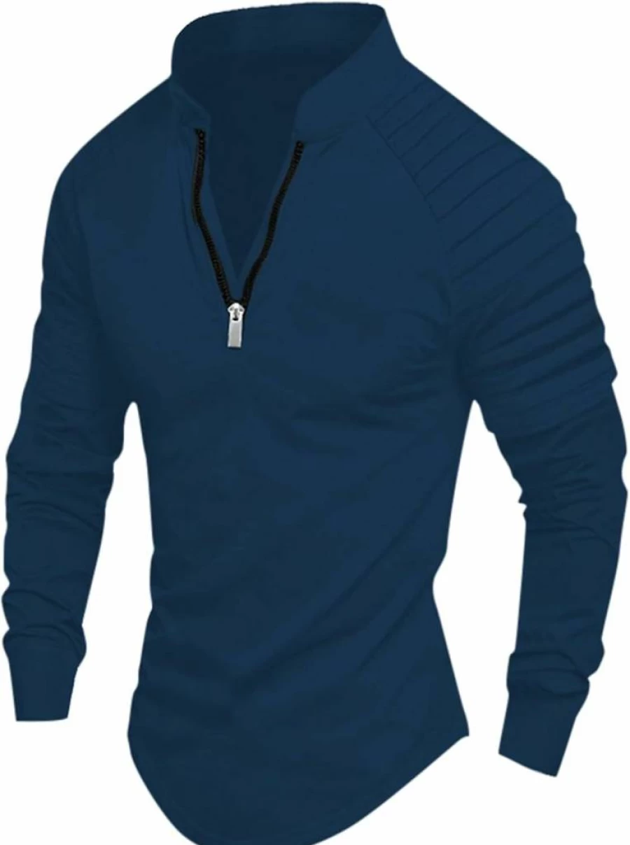 Men's Slim Fit Casual Stretch Zip-Up Shirt with Shoulder Pleats - Breathable T-Shirt for Men - Generic Brand