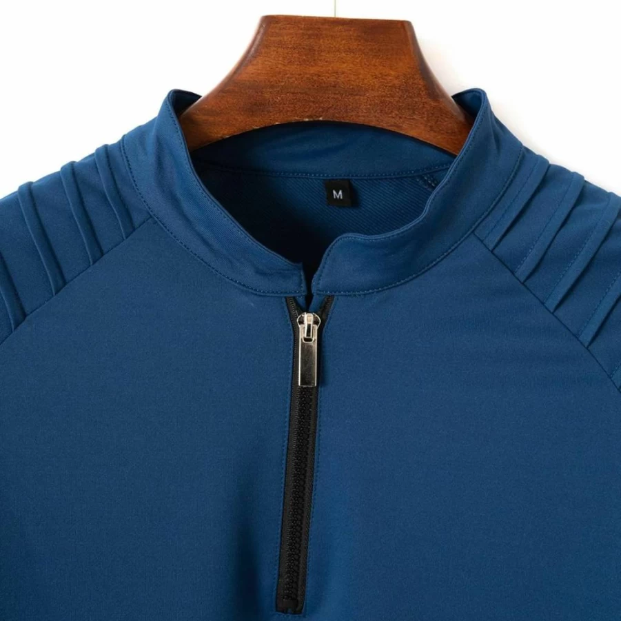 Men's Slim Fit Casual Stretch Zip-Up Shirt with Shoulder Pleats - Breathable T-Shirt for Men - Generic Brand