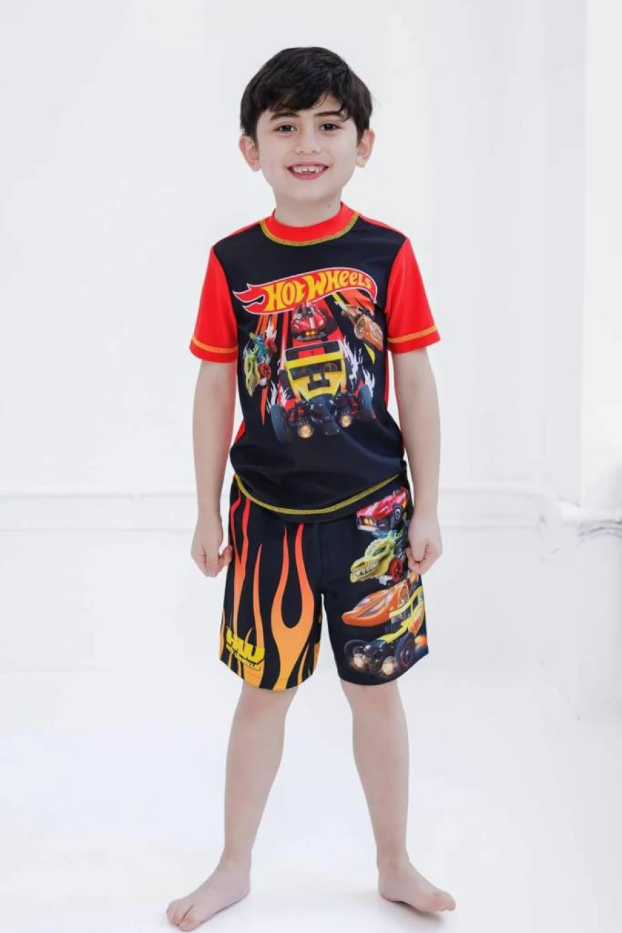 Hot Wheels Boys' UPF 50+ Swim Shirt and Trunks Set for Toddlers to Big Kids - Rash Guard & Swim Shorts Outfit