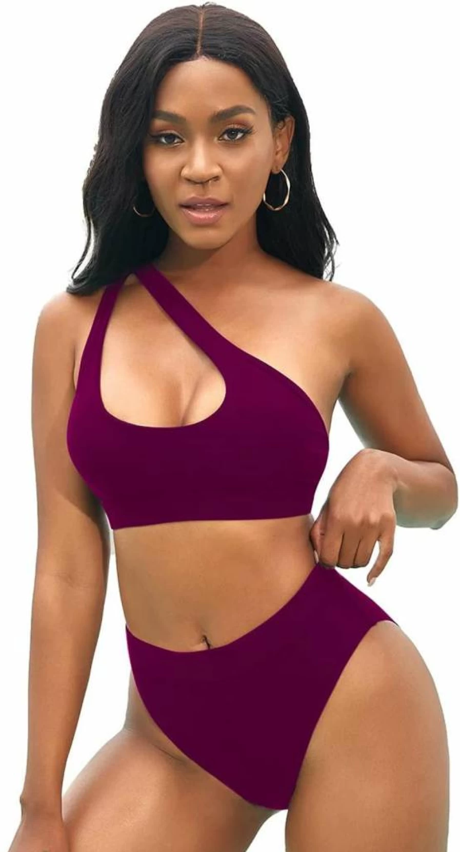 NAFLEAP Women's One Shoulder Cutout High Waisted Bikini Set - Sexy Two Piece Swimsuit Bathing Suit