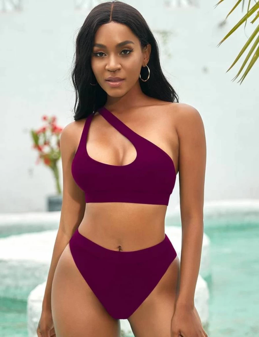 NAFLEAP Women's One Shoulder Cutout High Waisted Bikini Set - Sexy Two Piece Swimsuit Bathing Suit