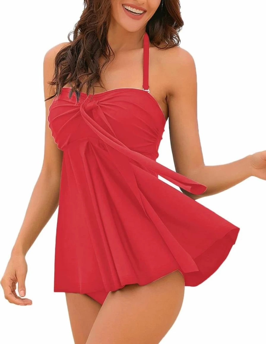 Lookbook Women's Self-Tied Halter Bandeau Tankini Two-Piece Swimsuit