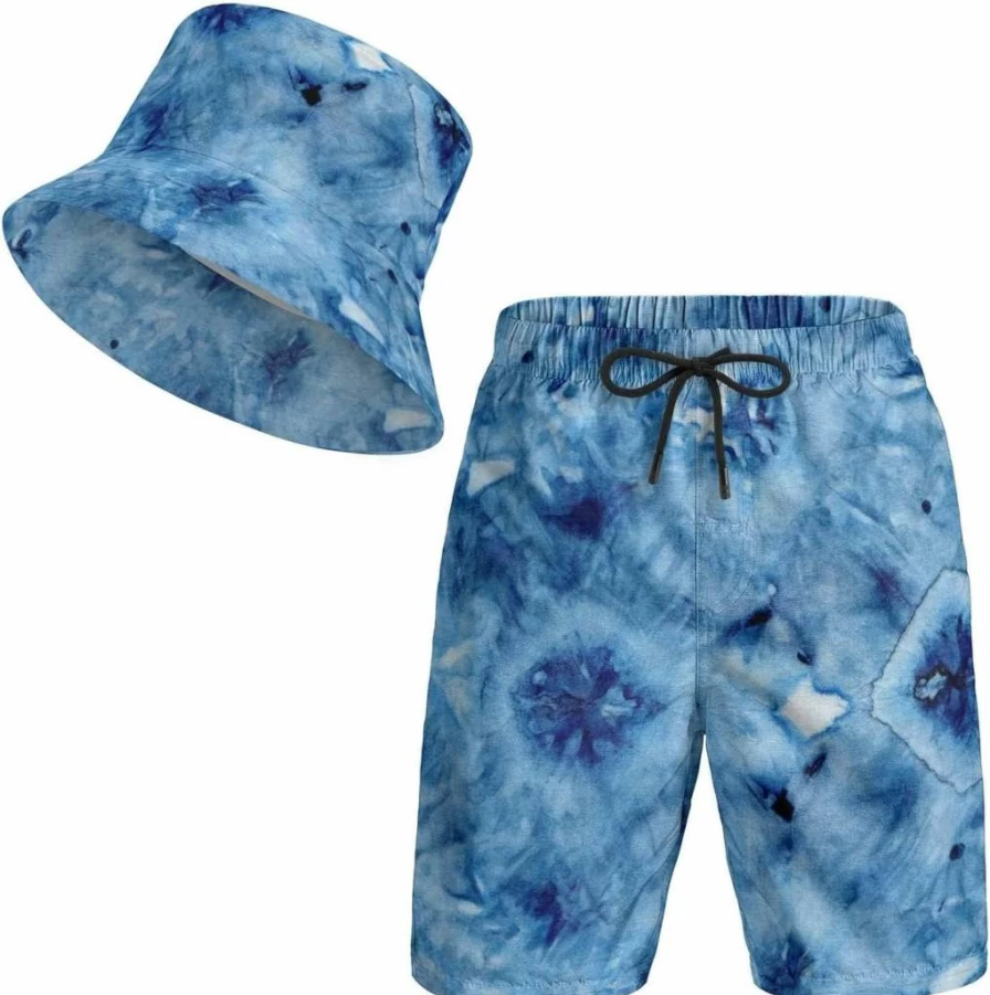 FONOS Men's 3D Printed Bucket Hat and Quick-Dry Swim Shorts Set, Summer Beach Outdoor Travel Sun Protection Set