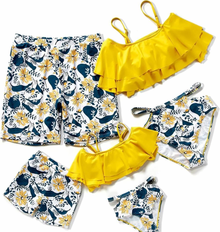 Herbeeza Mommy and Me Matching Bikini Set - Off Shoulder Ruffled Two Piece High Waisted Swimsuits for Women and Girls Family Beach Vacation