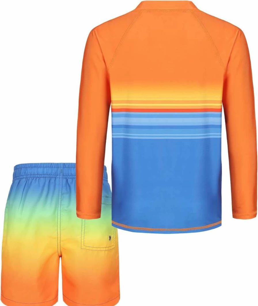 Zestonie Boys' 2-Piece Rash Guard Swimsuits Set - UPF 50+ Long Sleeve Swim Shirt & Quick-Dry Trunks for Kids
