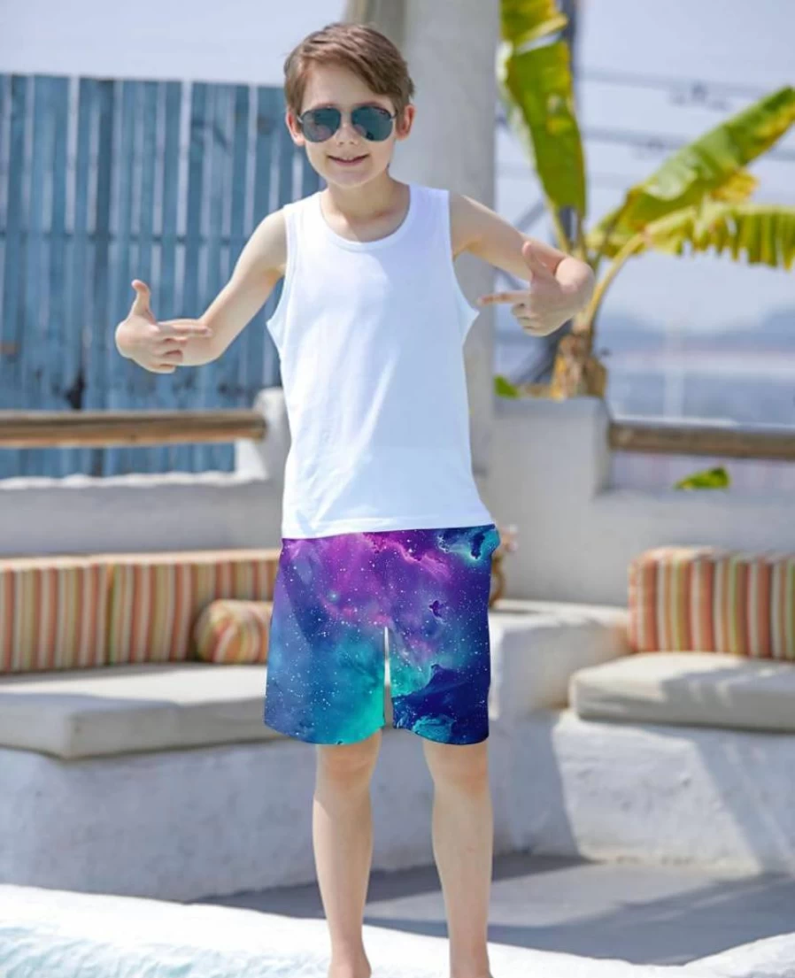 Uideazone Boys Quick Dry Swim Trunks with Mesh Lining - Elastic Waist Surf Board Shorts for Teens & Kids 5-14 Years