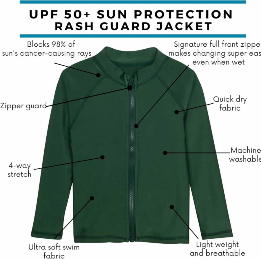 SwimZip UPF 50+ Kids Rash Guard Long Sleeve Swim Shirt for Boys & Girls - Sun Protective Swimwear for Baby, Toddler, Children