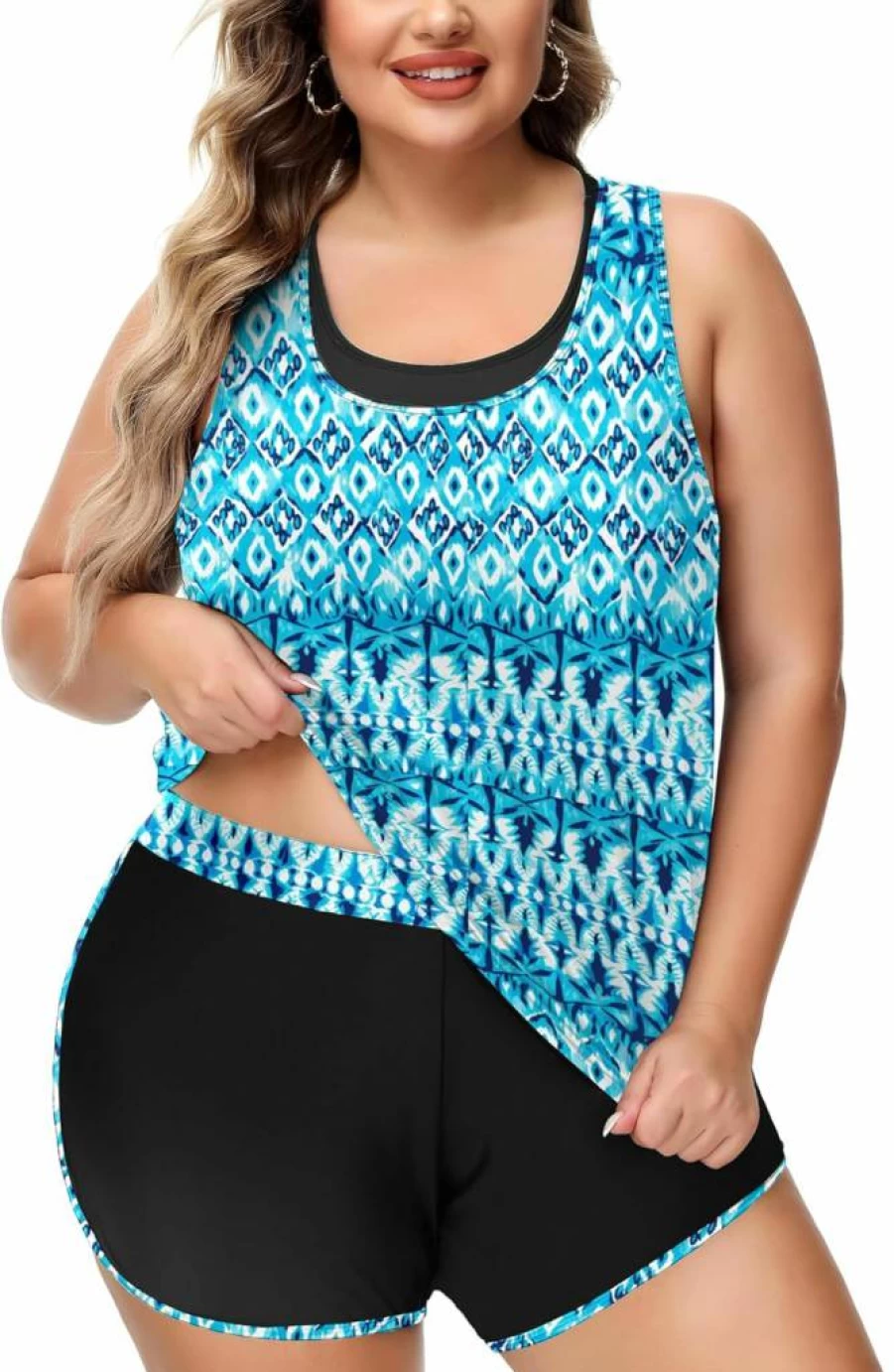 Nieyook Plus Size Women's 3-Piece Athletic Tankini Swimsuits - Sports Bra Tank Top & Boy Shorts Bathing Suits for Swimming