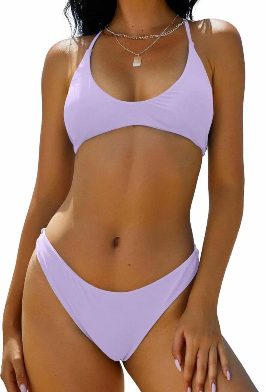 ZAFUL Women's High Cut Padded Bralette Bikini Set - Tie Back Two Piece Swimsuit
