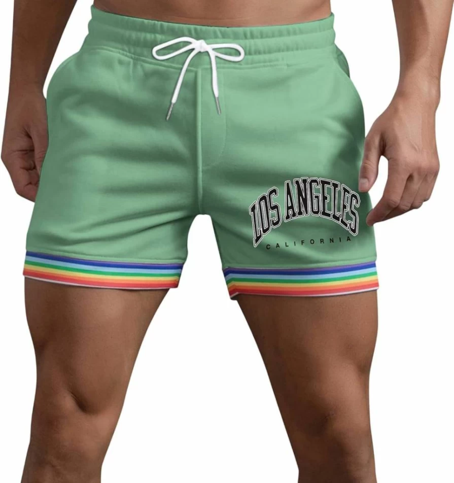 Men's Lightweight Breathable Running Shorts - Gym Training Athletic Shorts with Los Angeles Letter Print