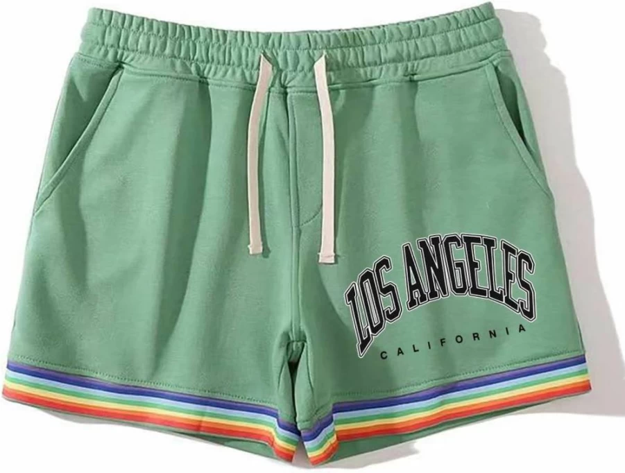 Men's Lightweight Breathable Running Shorts - Gym Training Athletic Shorts with Los Angeles Letter Print