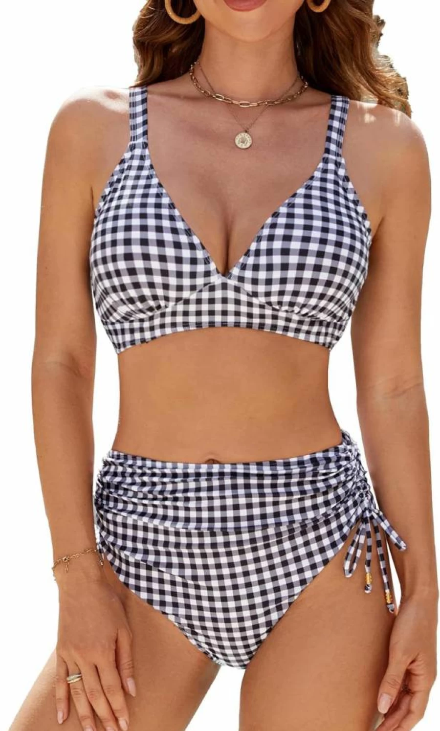 Edelqual Women's High Waisted Bikini Set 2025 - Tummy Control Two Piece Swimwear with Drawstring, Summer Bathing Suit