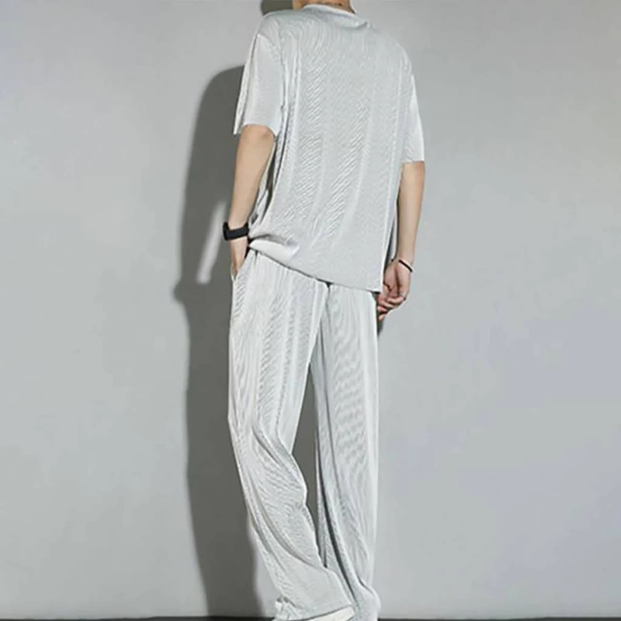 Men's Casual 2-Piece Tracksuit Set - Relaxed Fit Short Sleeve T-Shirt & Jogger Sweatpants - Solid Color Gym Workout Outfits