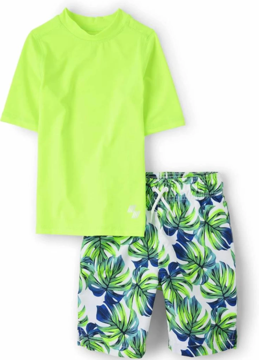 The Children's Place Boys' 2-Piece Swim Set: Rashguard & Short Sleeve Swim Trunks