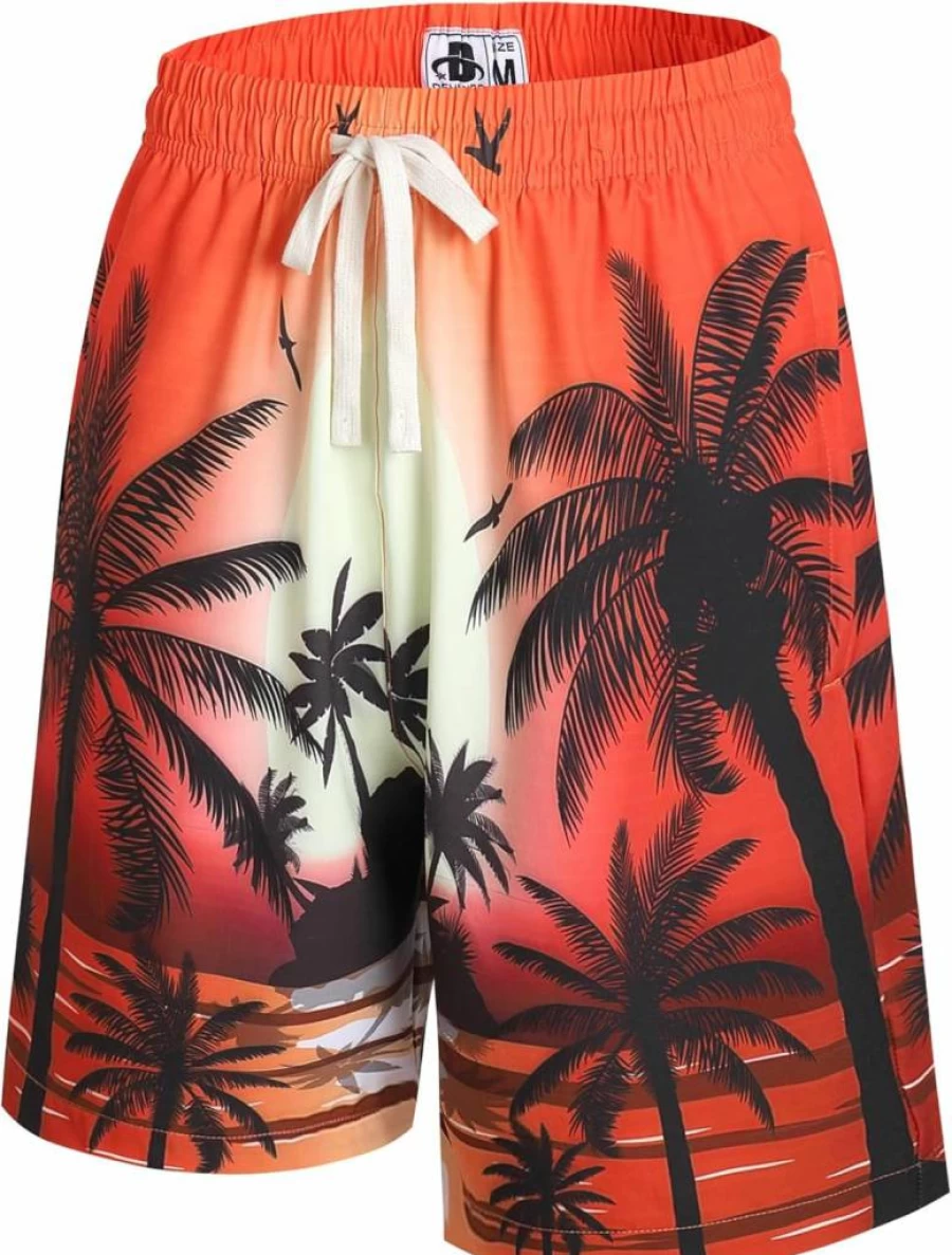 D DEHANER Men's Quick Dry Swim Trunks with Zip Pockets - Beach Board Shorts & Bathing Suits for Swimming