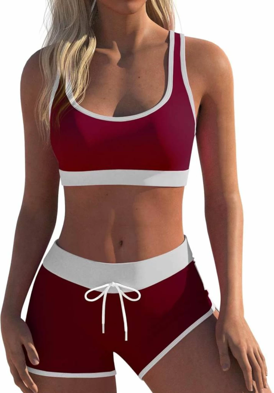 Wenly Zeng Women's Sporty Two-Piece Swimsuits Racerback Bikini Top with Boyshort Bottom for Active Beachwear