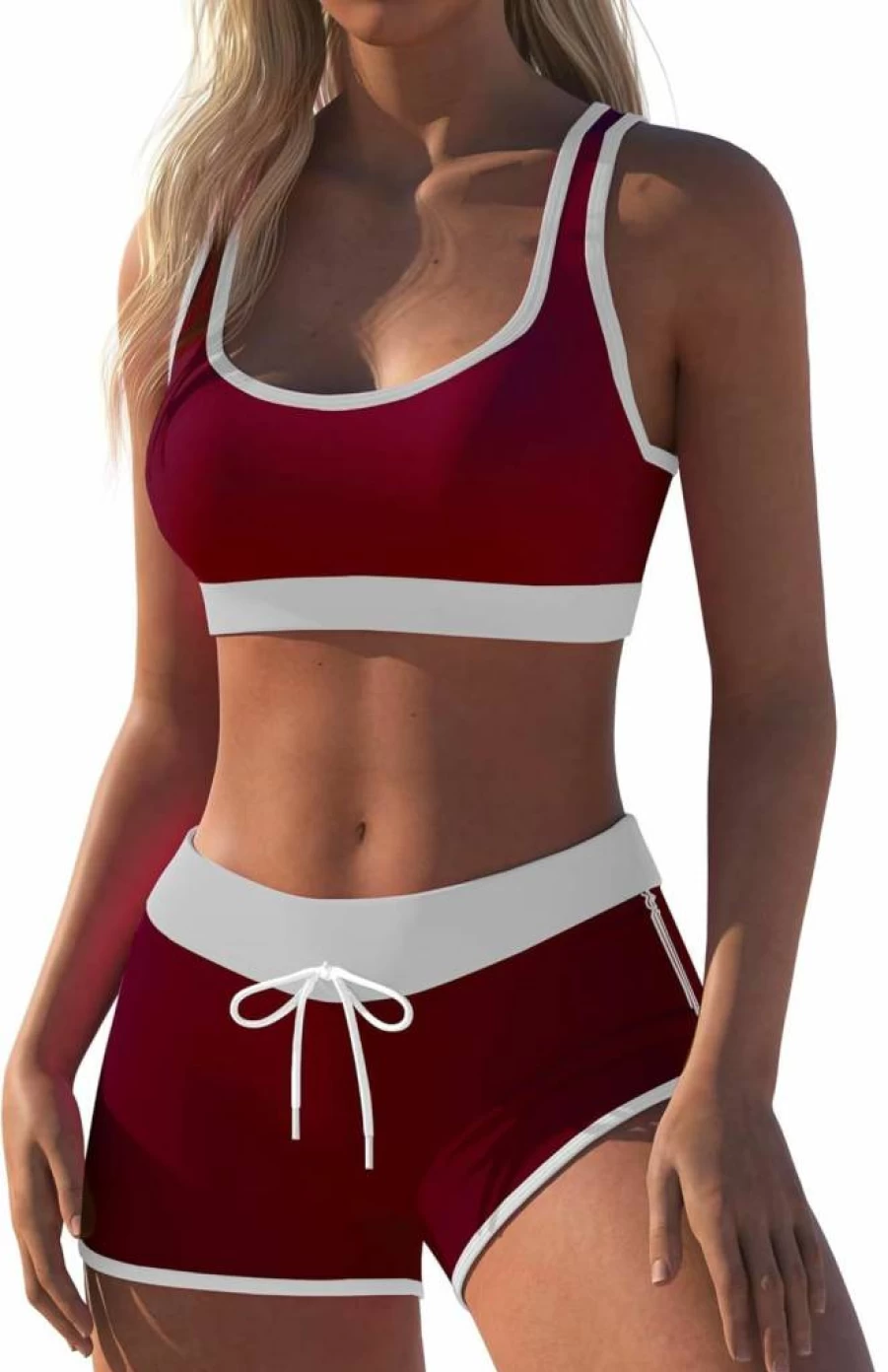 Wenly Zeng Women's Sporty Two-Piece Swimsuits Racerback Bikini Top with Boyshort Bottom for Active Beachwear