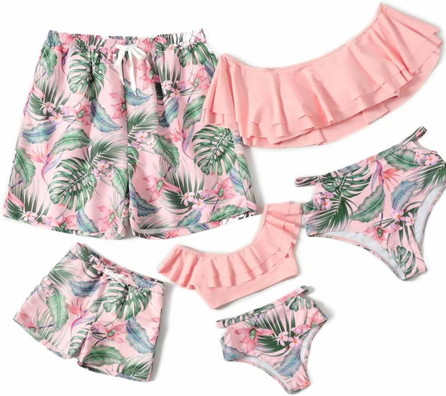 IFFEI Mommy and Me Matching Bikini Set - Two-Piece Ruffled Swimsuits with Adjustable Straps for Women and Girls