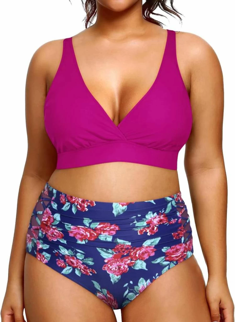 Yonique Women's Plus Size High Waisted Bikini Two Piece Swimwear - Tummy Control Bathing Suits for Women