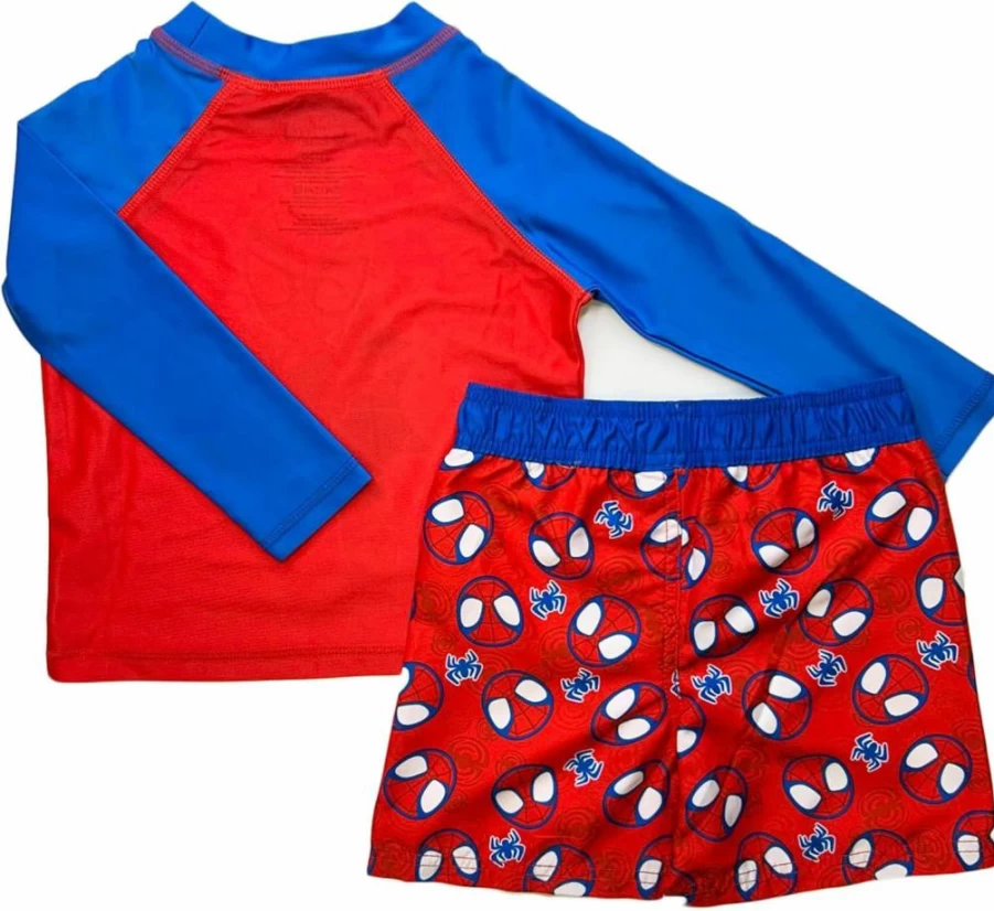 Disney Spider-Man Boys' Swimwear Set - UPF Rash Guard & Swim Trunks for Kids