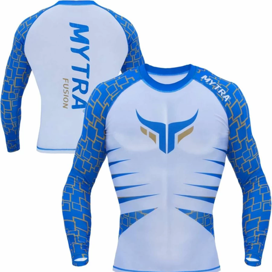 Mytra Fusion Men's & Boys' Compression Base Layer Set - Long Sleeve Top & Pants in White & Blue